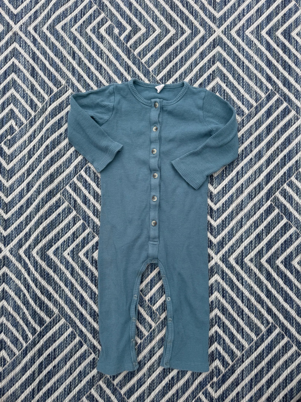 Blue Ribbed Button-Front Knit Romper